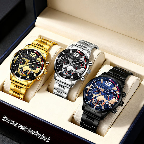 3er-/1er-Set Herren Funky Quarzuhren mit Kalender | Gehäuse und Armband aus Legierung, Batteriebetrieben, Ideal für den täglichen Gebrauch, Partys und als Geschenk für Freunde und Familie