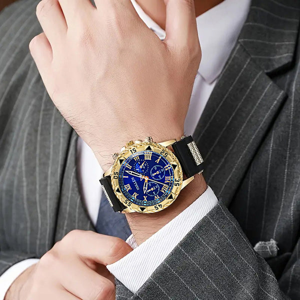 1 Stk. modische Luxus-Herren-Quarzuhr mit rundem Zifferblatt – Die perfekte für den täglichen Gebrauch  als Geschenk, ein tolles Geschenk für Geburtstage  Feiertagspartys, ein ideales Präsent für Männer, Väter, Freunde  Liebste. Schachtel nicht im Liefer