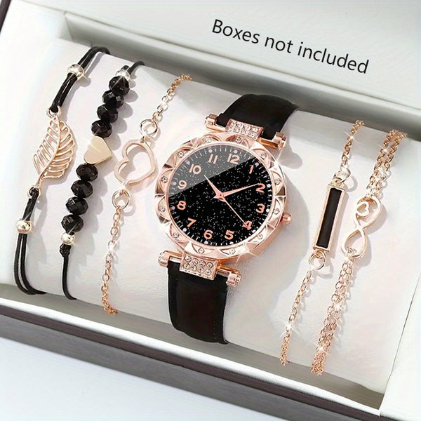 1 Damen Rundes Quarzuhr  5 Armbänder – Die perfekte für den täglichen Gebrauch  als Geschenk, ideal als Geburtstagsgeschenk  Partypräsent, ein perfektes Geschenk für Frauen, Damen  Studentinnen