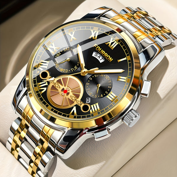 1 Stück Elegante Herren-Quarzuhr aus Edelstahl mit Datumskalender, Leuchtzeigern, Rundem Zinklegierungsgehäuse, Business-Stil, IPX7 Wasserdichtigkeit, Batteriebetriebener Quarzwerk – Ideales Geschenk für Geburtstage  Feiertage wie Valentinstag, Professio