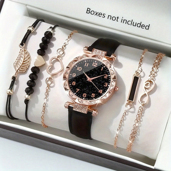 1 Damen Rundes Quarzuhr  5 Armbänder – Die perfekte für den täglichen Gebrauch  als Geschenk, ideal als Geburtstagsgeschenk  Partypräsent, ein perfektes Geschenk für Frauen, Damen  Studentinnen