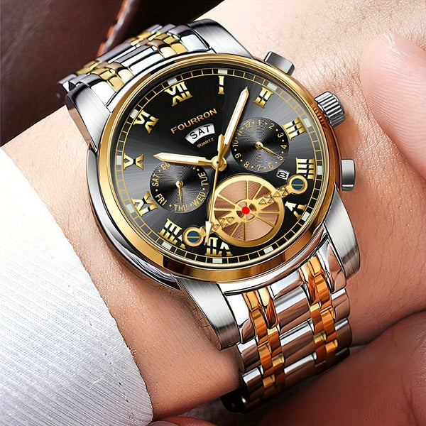 1 Stück Elegante Herren-Quarzuhr aus Edelstahl mit Datumskalender, Leuchtzeigern, Rundem Zinklegierungsgehäuse, Business-Stil, IPX7 Wasserdichtigkeit, Batteriebetriebener Quarzwerk – Ideales Geschenk für Geburtstage  Feiertage wie Valentinstag, Professio