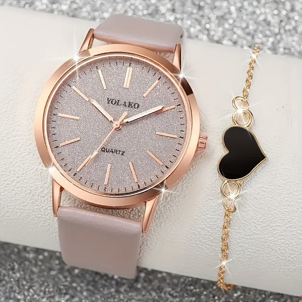 2er-Set: Modisches  minimalistisches Schuppen-Sternenhimmel-Zifferblatt, rundes Display  herzförmiges Anhänger-Armband-Set, schlicht  lässig für alle Anlässe, ein schickes Geschenk für Sie zum Valentinstag, Geburtstagen, Eid al-Adha, Ostern, Eid al-Fitr