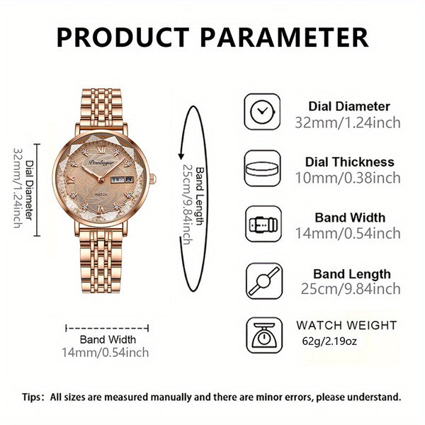 1 Stk. Damen-Quarzuhr POEDAGAR im Luxus-Design, modisch  exquisit, mit leuchtendem Kalender  runden Zeigern – Perfektes Geschenk für Hochzeiten, Feiern, Geschenke, Unternehmen, Jahrestagungen, Mitarbeitergeschenke, hochwertige Geschäftsanlässe für den Al