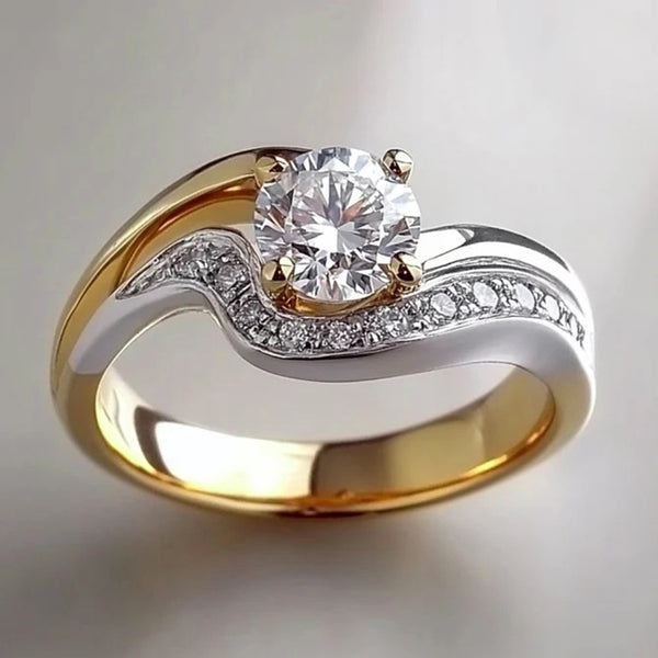 READKISS Zwei-Farben-Ring für Damen & Herren - Eleganter Vintage-Stil mit kubischen synthetischen Zirkonia, vergoldenetes Kupferband, Alltags- & Party-Schmuck für den täglichen Gebrauch