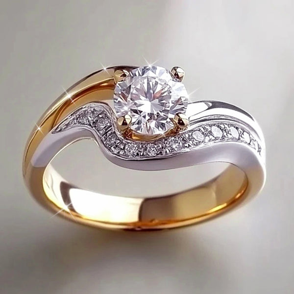 READKISS Zwei-Farben-Ring für Damen & Herren - Eleganter Vintage-Stil mit kubischen synthetischen Zirkonia, vergoldenetes Kupferband, Alltags- & Party-Schmuck für den täglichen Gebrauch